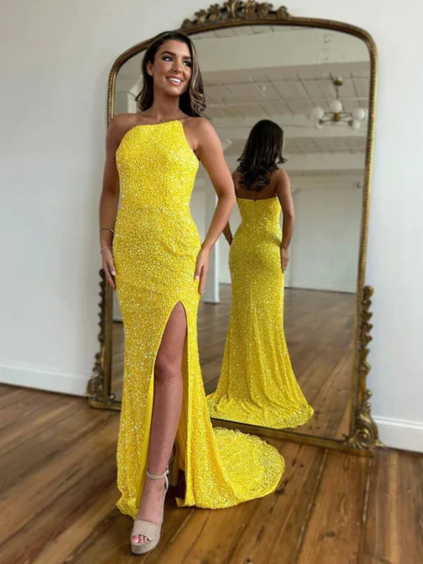 mini dressBright Yellow Sequins Long Prom Dress Evening Party Dress,DP1241