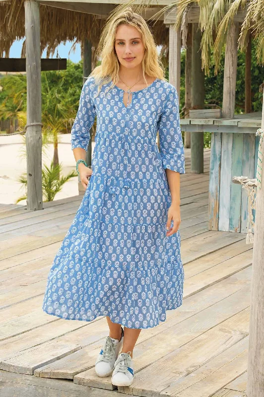 A-line dressEmma Cotton Dress | Geranium Blue/White