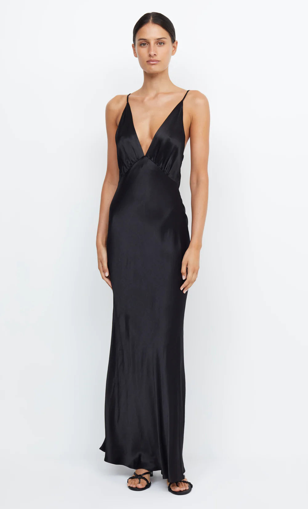 satin midi dressMoondance V Neck Maxi (Black)