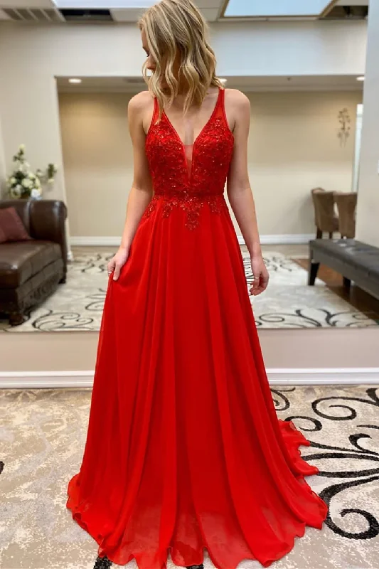 flowy maxi dressRed V Neck A-Line Sequins Long Formal Prom Dress,DP1298